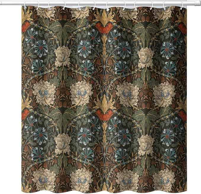 Retro Flower Shower Curtains William Morris Vintage Country Boho Flower Art Print Shower Curtains 72""×84"" Inch, Style-1