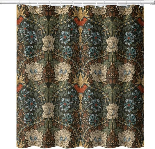 Retro Flower Shower Curtains William Morris Vintage Country Boho Flower Art Print Shower Curtains 72""×84"" Inch, Style-1