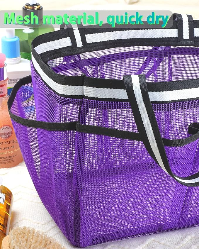 XL Mesh Shower Caddy Portable Shower Bag for College Dorm Camping Travel Gym(Purple)