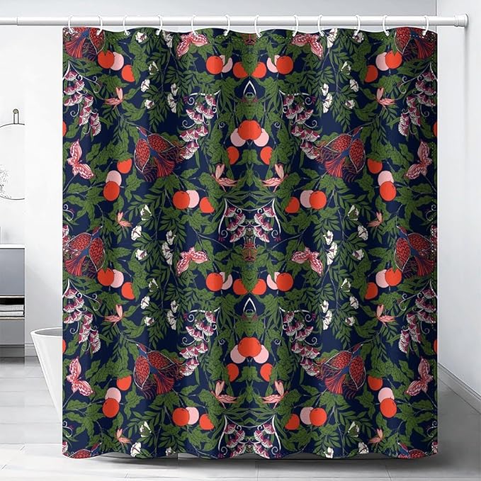 Bohemia William Morris Art Shower Curtain, Flowers Birds and Berries Retro Shower Curtain Sets for Bathroom Fabric Bath Curtain Washable 12 Hooks 66x72 Inches(168x183cm), Style-6