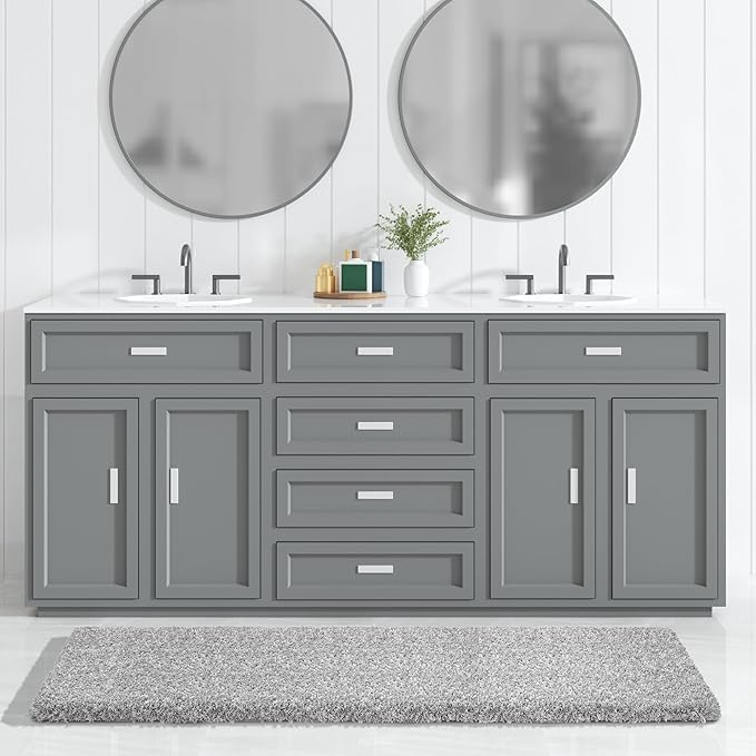 Yimobra Luxury Bathroom Rugs, Fluffy Bath Mats, Non Slip, Water Absorbent Microfiber, Machine Washable, Plush Runner Shower Rugs, Thick Matts for Bathroom Floor&Tub, 60"x 24", Light Gray and White