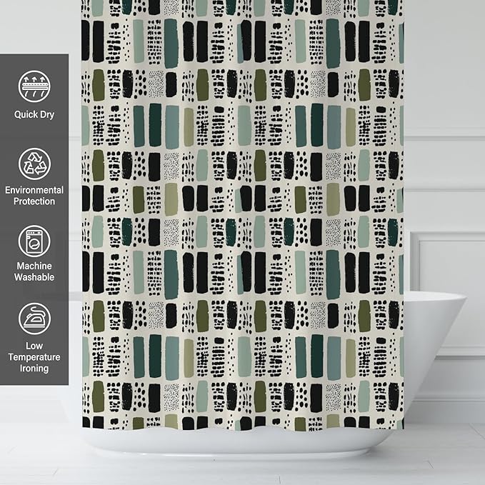 Sage Green Shower Curtain for Bathroom,Bohemian Green Checkered Waterproof Polyester Shower Curtain,Funny Sage Geometric Bathroom Decor,72x72 Inch
