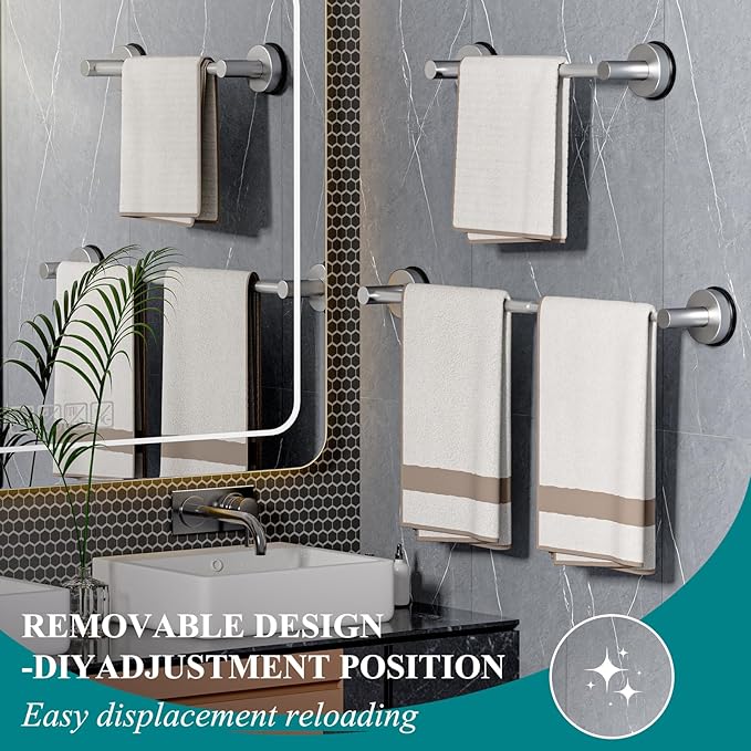 Towel Bar for Bathroom Wall,Adjustable 12~21 Inch Towel Racks for Bathroom Wall Mounted, Towel Holder for Glass Shower Door,Apparment Essentials,Home Decor-Silver(2pcs)