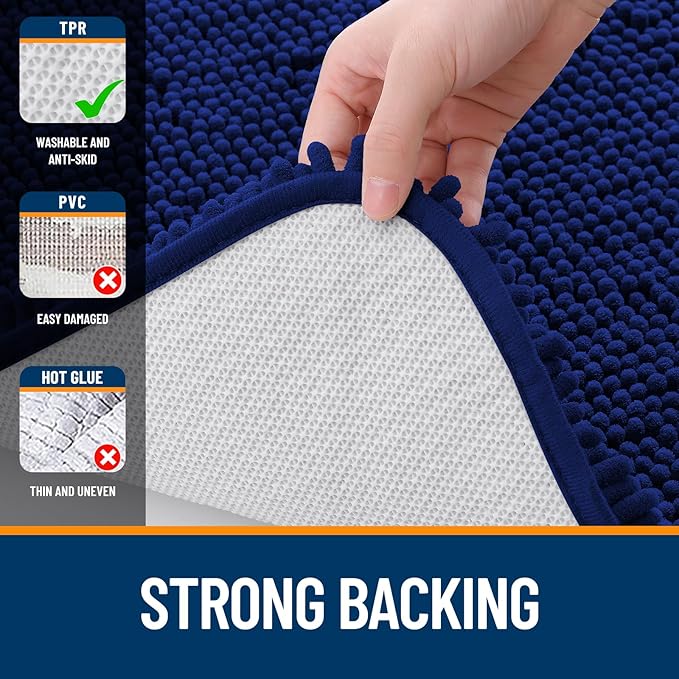 OLANLY Bathroom Rugs 32x20, Extra Soft Absorbent Chenille Bath Rugs, Rubber Backing Quick Dry, Machine Washable Bath Mats for Bathroom Floor, Tub and Shower, Home Decor Accessories, Navy