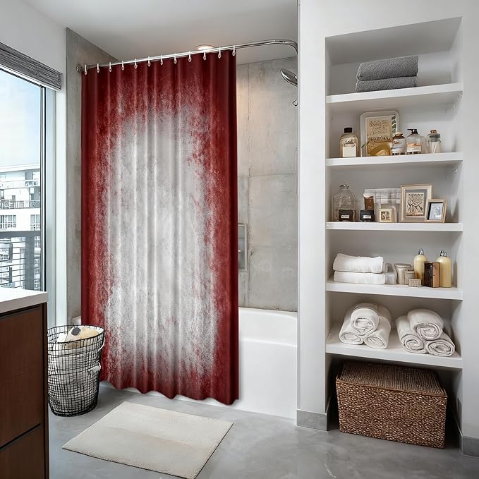 Shrahala Gray Black Grey Shower Curtain, Abstract Art Maroon Decor Shower Curtain for Shower Stall Bathroom Waterproof of Standard Size 72x72 Inch