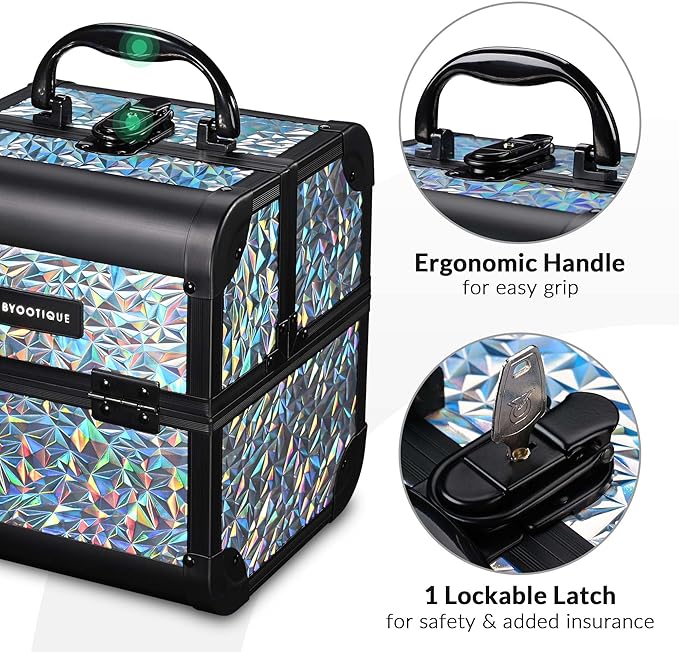 BYOOTIQUE Makeup Train Case Kit with Cube Case Cosmetic Organizer Mermaid Silver