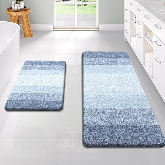 OLANLY Bathroom Rug Set 2 Piece, Soft Absorbent Microfiber Bath Rug Set, Non-Slip, Machine Wash Dry, Plush Shaggy Bath Mats for Bathroom (47"x20"+24"x16", Blue)