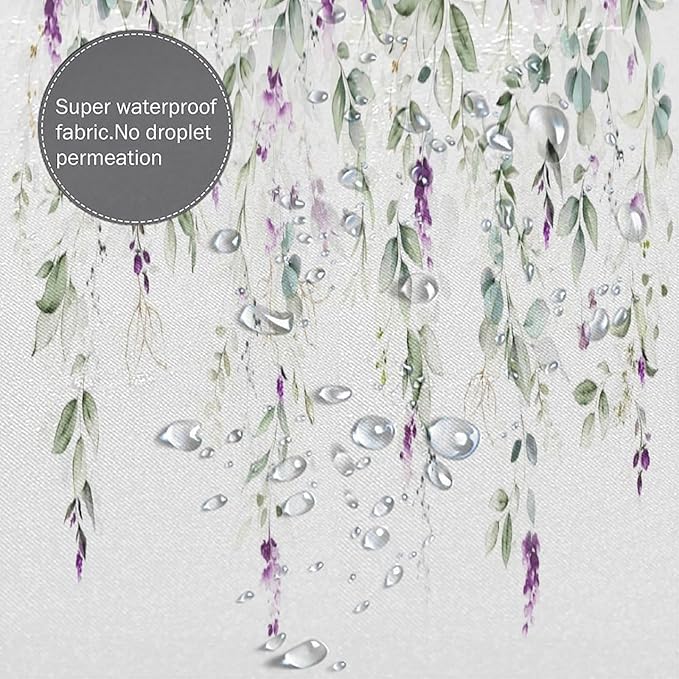 Purple Floral Shower Curtain Watercolor Flowers Modern Minimalist Wildflower Bathroom Decor Fabric Curtains with Hooks 66x72 Inches(168x183cm)