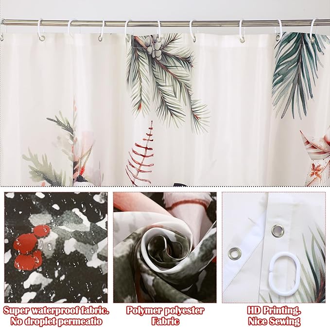 Drydiet 4 Pcs Christmas Shower Curtain Set Bathroom Decoration Non Slip Rugs Mat Toilet Lid Cover Shower Curtain for Xmas Holiday Farmhouse Home Bathroom Decor(Cozy Christmas)