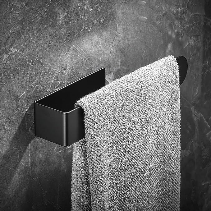 Towel Holder Hand Towel Holder for Bathroom Kitchen Wall,Adhesive Towel Bar Towel Ring,Stainless Steel, Black