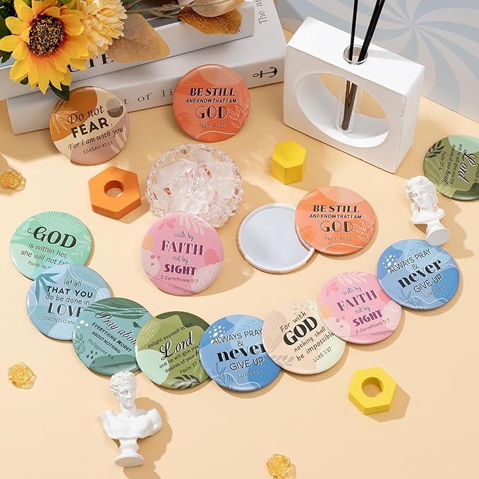 Y1tvei Boho Watercolor Mirrors Bulk - 36Pcs Bible Verse Christian Inspirational Gifts Scripture Mini Compact Mirrors Portable Round Pocket Makeup Mirror for Women Purse Religious Church Party Favors