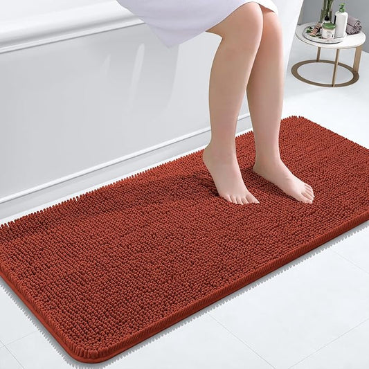 OLANLY Bathroom Rugs 47x20, Extra Soft Absorbent Chenille Bath Rugs, Rubber Backing Quick Dry, Machine Washable Bath Mats for Bathroom Floor, Tub and Shower, Home Decor Accessories, Rustic Terracotta