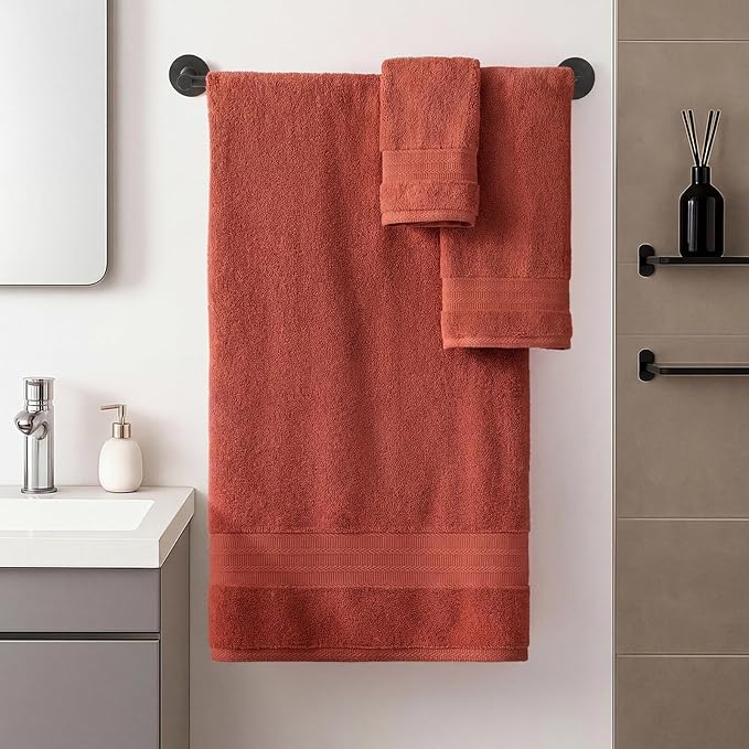 REDKISS 8 Piece Orange Towels Set - 100% Cotton Towels Set with 2 Large Bath Towels, 2 Hand, 4 Washcloths, 600 GSM Highly Absorbent Bath Towel Sets, Orange Quick Dry Shower Towel for Family Dorm Gym