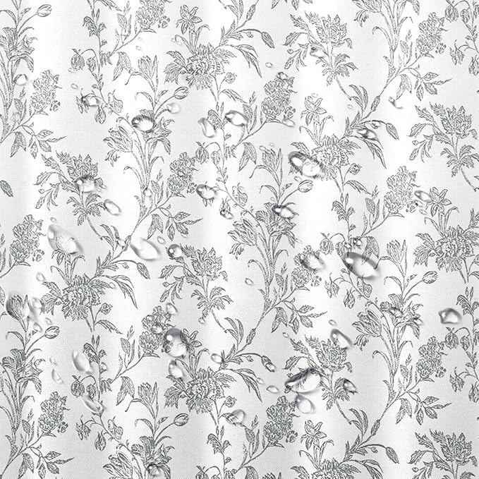 Seorsok Grey Shower Curtain,Sage Cotton Floral Cottagecore,Elegant Floral Fabric Shower Curtain Machine Washable Waterproof Bathroom Decor 72'Wx72'L inches