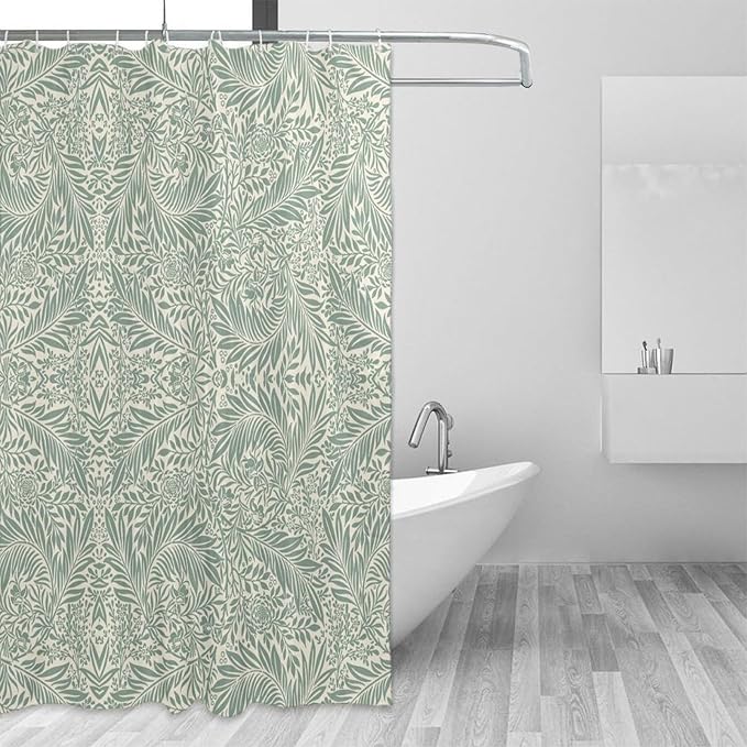Vintage Botanical Shower Curtain William Morris Designs Green Jungle Fruit Print Shower Curtain Set Polyester Interior Waterproof Shower Curtain with 12 Hooks 72x72 Inches(183x183cm)