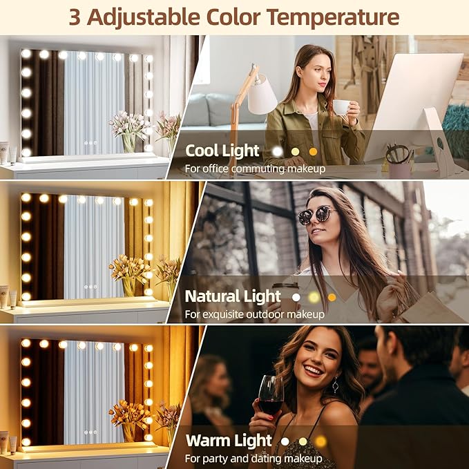 Memobarco Vanity Mirror with Lights, Makeup Mirror with USB/Type-C Charging, Large Hollywood Mirrors w/ 18 LED Bulbs & 5X Magnifier, LED Mirrors for Bedroom Tabletop & Wall Mounted