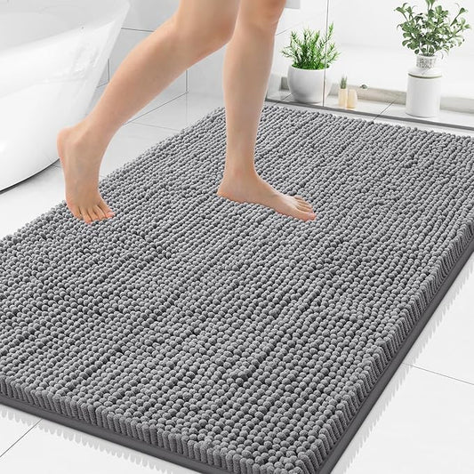 Smiry Luxury Chenille Bathroom Rugs 50x30, Extra Soft and Absorbent Shaggy Bath Mat, Machine Washable, Non-Slip Plush Carpet Runner for Tub, Shower, and Floor, Home Decor Accessories, Grey