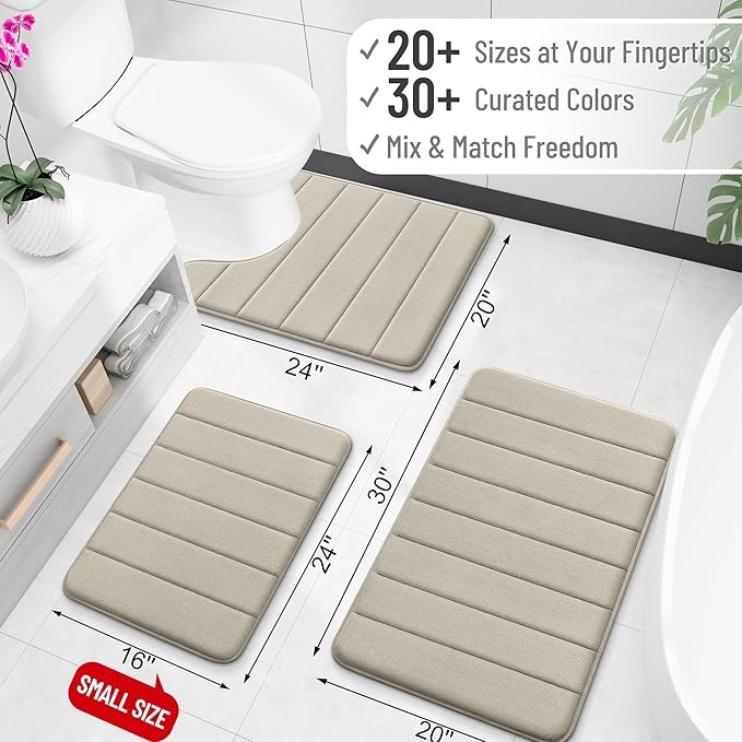 OLANLY Memory Foam Long Bathroom Rugs Runner 47x17, Super Soft Absorbent Bath Mat, Quick Dry, Machine Washable Shower Floor Rugs, Bathmat Carpet, Bathroom Home Decor Accessories, Warm Taupe