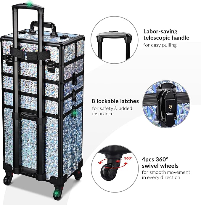 BYOOTIQUE Makeup Train Case Kit with Cube Case Cosmetic Organizer Mermaid Silver