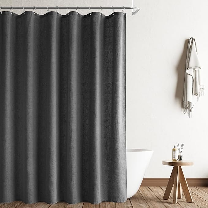 Naturoom Dark Grey Linen Shower Curtain, Country Boho Farmhouse Bath Decor Shower Curtains Neutral Cloth Weighted Textured Fabric Bath Curtain Liner with Hooks, 72x72