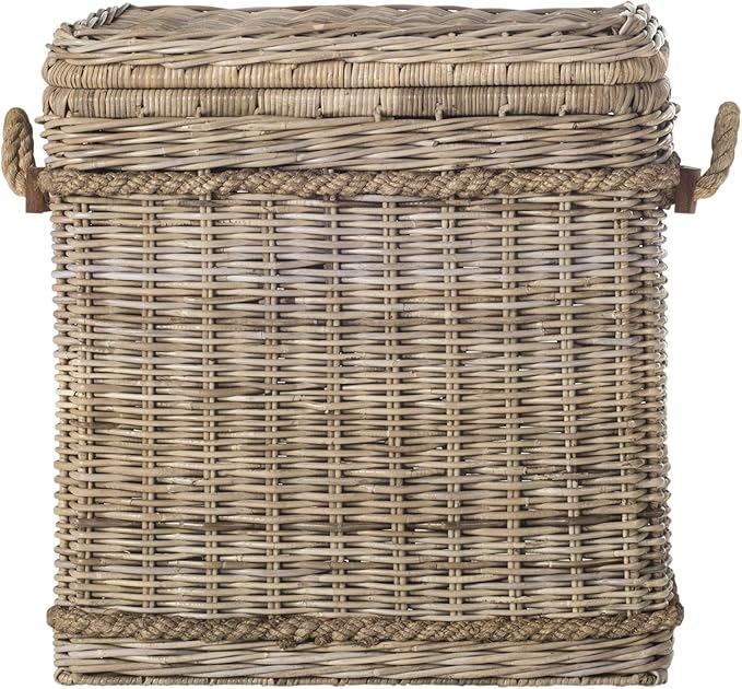 SAFAVIEH Home Collection – Sidonie Grey Rattan Storage Hamper, Wicker Storage Basket with Iron Frame for Bedroom, Bathroom or Living Room, Fully Assembled (SEA7020A)