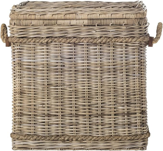 SAFAVIEH Home Collection – Sidonie Grey Rattan Storage Hamper, Wicker Storage Basket with Iron Frame for Bedroom, Bathroom or Living Room, Fully Assembled (SEA7020A)