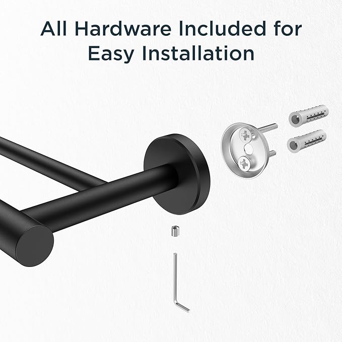 FORIOUS Black Double Towel Bar, 24 Inch Double Towel Racks for Bathroom, Heavy Duty SUS304 Stainless Steel Towel Holder Rail Wall Mount, Includes Wall Mounting Hardware, Matte Black