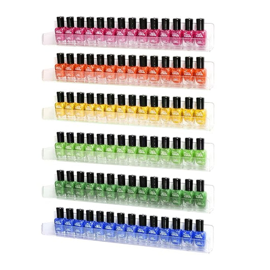 Nail Polish Organizer Wall Mounted, 6 Pack Clear Nail Polish Wall Rack, Acrylic Display Shelf Stand Holder for Paint Tattoo Ink Essential Oil Alcohol Holds Up to 90 Bottles,15 Inch