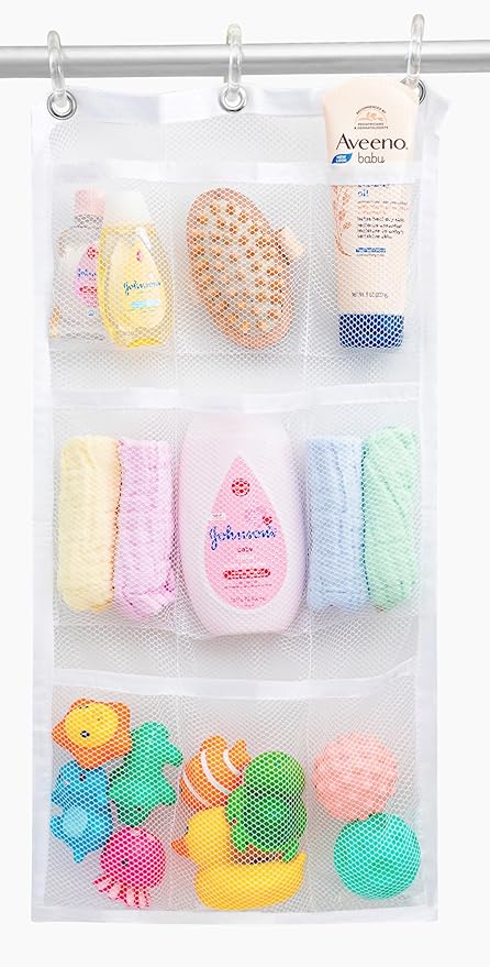 Handy Laundry Shower Curtain Bathroom Organizer -9 Pockets- Perfect for Organizing Home Bath, Your Toiletries and kid's Toys in Nine Durable Deep Mesh Pockets. Hang on Existing Shower Curtain Rings.