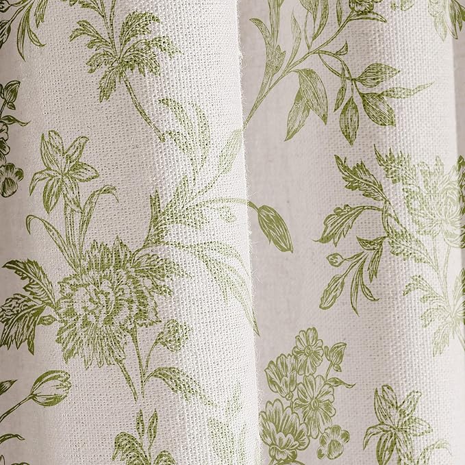 Extra Long Sage Green Shower Curtain Floral Cotton Linen Cottagecore Shower Curtain for Bathroom 72" W x 90" L