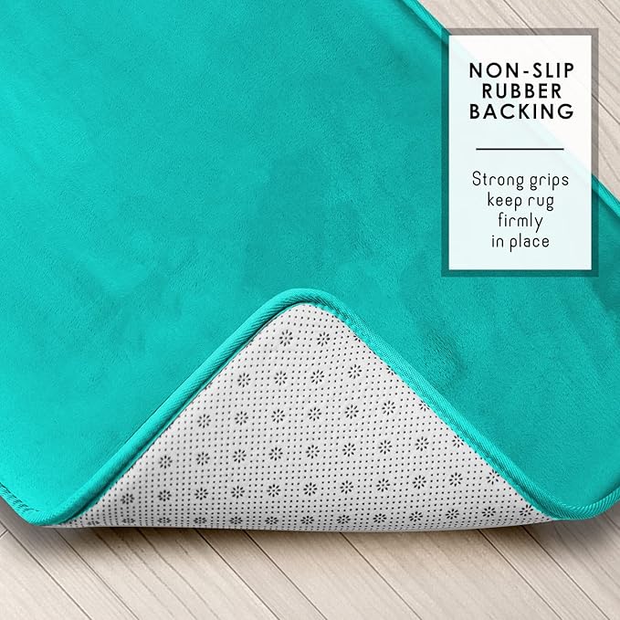 Clara Clark Bathroom Rugs, Velvet Memory Foam Bath Mat, Non-Slip, Machine Washable Bath Rugs - Dries Quickly, Ultra Soft Plush Bath Mats for Bathroom, 20 x 24, Teal Blue