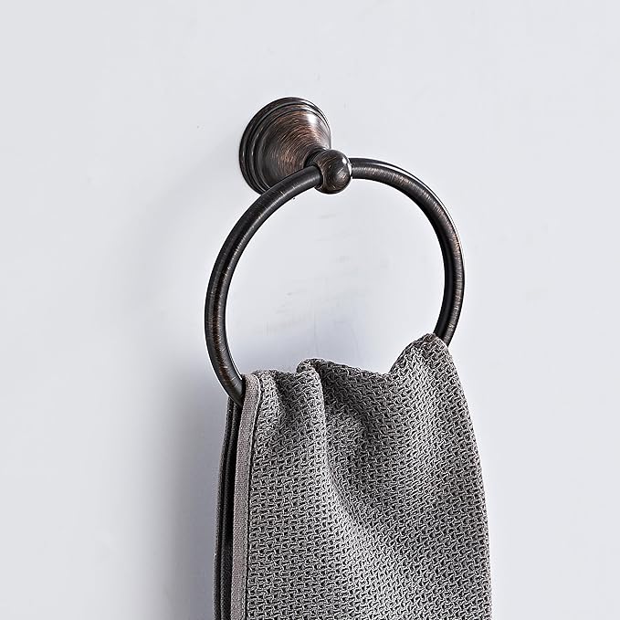 Towel Ring for Bathroom, Oil Rubbed Bronze Hand Towel Holder 2 Pack, Bathroom Accessories and Towel Racks for Bathroom Wall