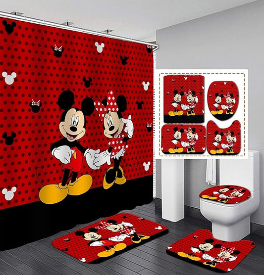 4Pcs Shower Curtain Set with Non-Slip Rugs, Toilet Lid Cover and Bath Mat, Waterproof Polyester Fabric Bathroom Curtain with 12 Hooks, 72 x 72inch1