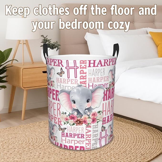 Custom Name Laundry Basket, Personalized Collapsible Laundry Hamper with Name for Bathroom Bedrooms, Customized Dirty Clothes Hamper Storage Basket Gifts for Kids Boys Girls Baby Men Women