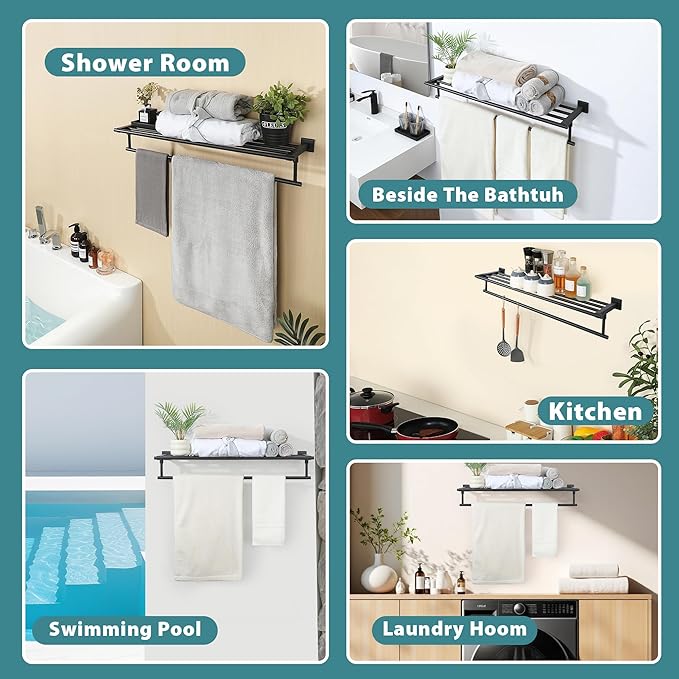 Alise 32 Inch Towel Racks for Bathroom Wall Mounted,Bathroom Towel Rack with Tower Bar,Double Towel Racks for Bathroom,SUS304 Stainless Steel Bathroom Towel Holder Matte Black