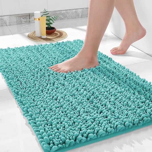 Yimobra Bathroom Rugs Non Slip Washable - Ultra Soft Absorbent Chenille Bath Mat, Quick Dry Shaggy Floor Carpet for Tub Shower, Lake Blue Home Decor Accessories, 24x17 Inch