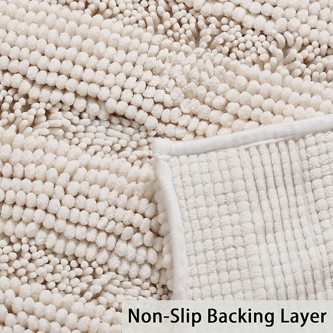 Turquoize Chenille Bath Rugs Shaggy Non Slip Mat for Bathroom 24 x 36 Ivory Extra Soft and Absorbent Area Rug