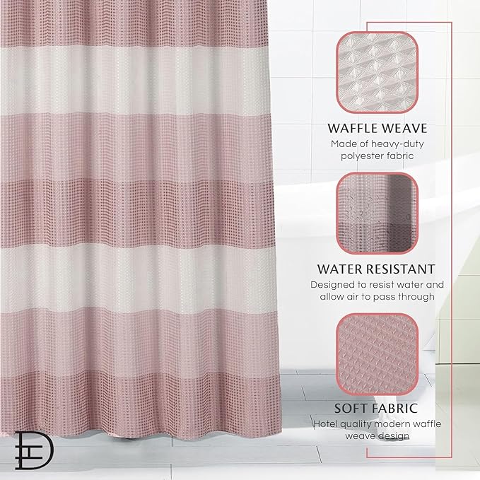 Dainty Home Ombre Waffle Weave Shower Curtain 70 x 72 Blush Textured Fabric Shower Curtain, Hotel Style Waffle Weave Bathroom Curtain, Water Resistant Polyester Ombre Shower Curtain