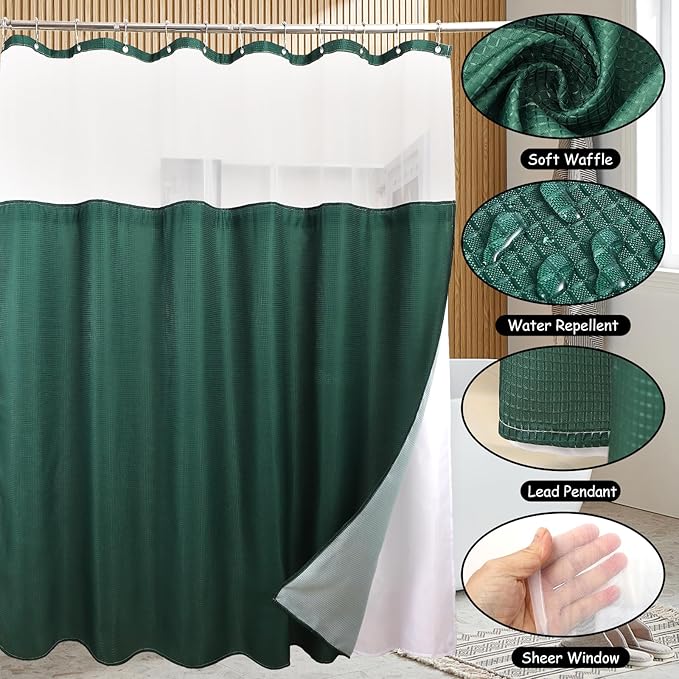 23 Pieces Bathroom Set with Shower Curtain and Rugs, Green Bathroom Accessory Set, Shower Curtain with Liner, Memory Foam Bathroom Rugs, Toilet Brush, Trash Can, Soap Dispenser, Countertop Set