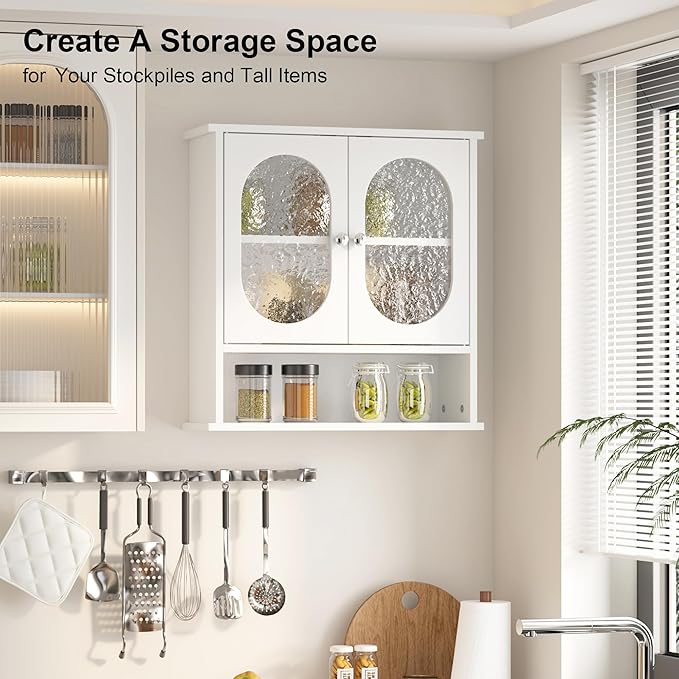 Medicine Cabinet for Bathroom,2 Acrylic Doors White Oval Bathroom Wall Cabinet,Over Toilet Storage Cabinet for Laundry Room/Kitchen/Living Room,Surface Mount Medicine Cabinets 23x24