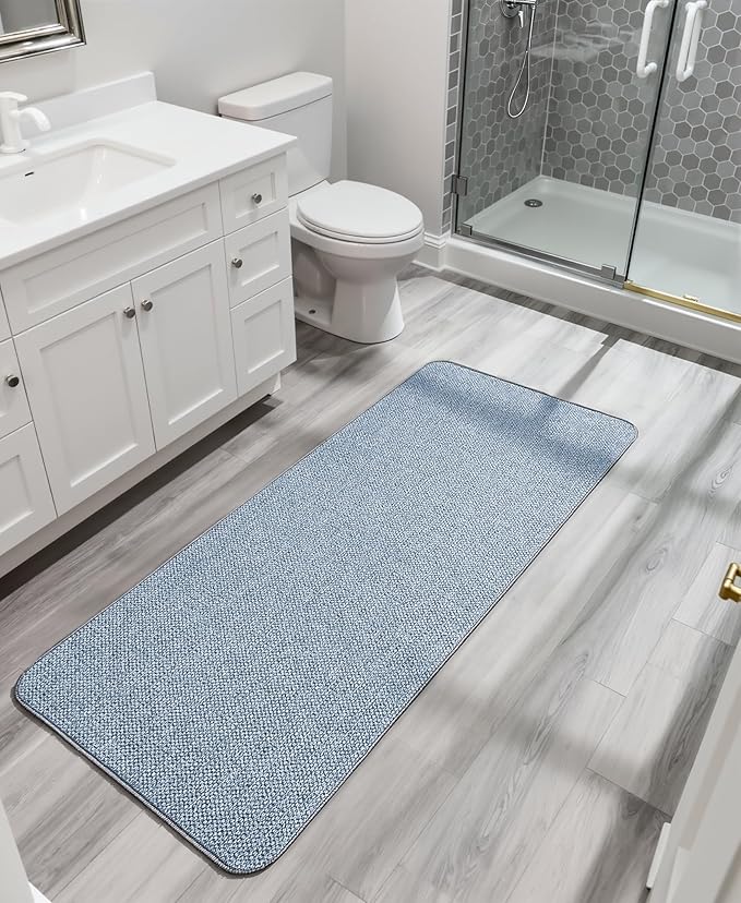 Bath Mat,Ultra Thin Bathroom Runner Rugs,Large Bath Mats for Bathroom,Quick Dry,Non-Slip,Machine Washable,Low Pile,Bath Rug,Shower Outside,Sink,Home Decor Accessories.Blue,3'x4'(36x48inch)