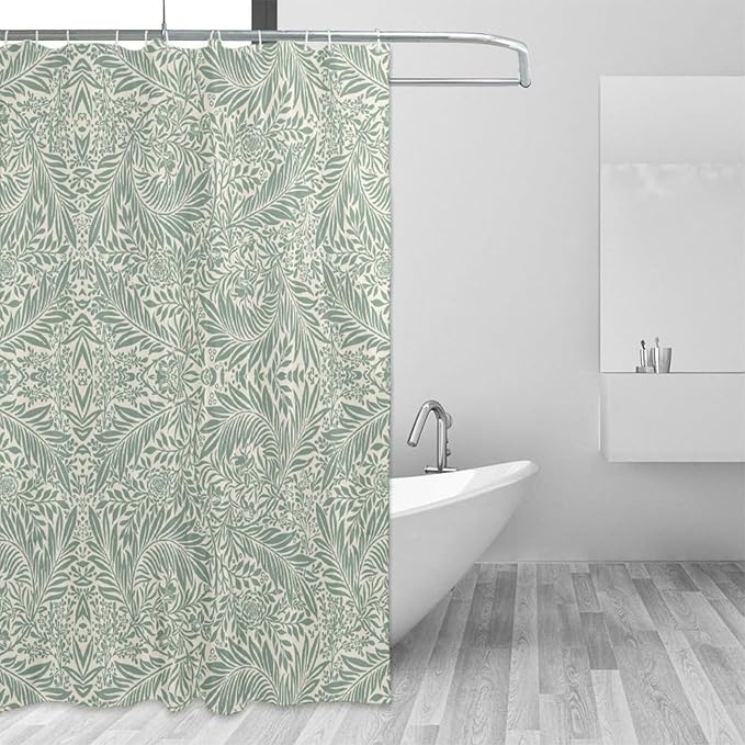 Vintage Botanical Shower Curtain William Morris Designs Green Jungle Fruit Print Shower Curtain Set Polyester Interior Waterproof Shower Curtain with 12 Hooks 72x84 Inches(183x214cm)
