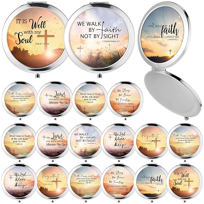 RattanView 36 Pcs Christian Compact Mirrors Gifts for Women Bulk Mothers Day Inspirational Religious Pocket Makeup Mirror with Bible Verse Gift for Mom Ladies Church Party Favors VBS Sunday School