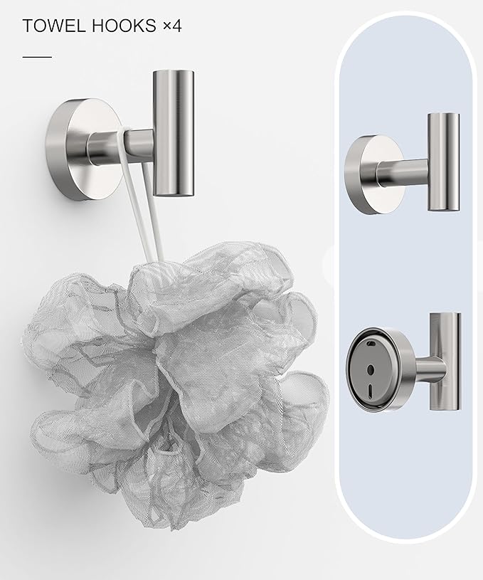 12 Pcs Brushed Nickel Bathroom Accessories Set, HOMEMYSTIQUE SUS304 Stainless Steel Bathroom Hardware Set, Bath Towel Bar Set, Toilet Paper Holders, Towel Rings Racks, Robe Towel Hooks