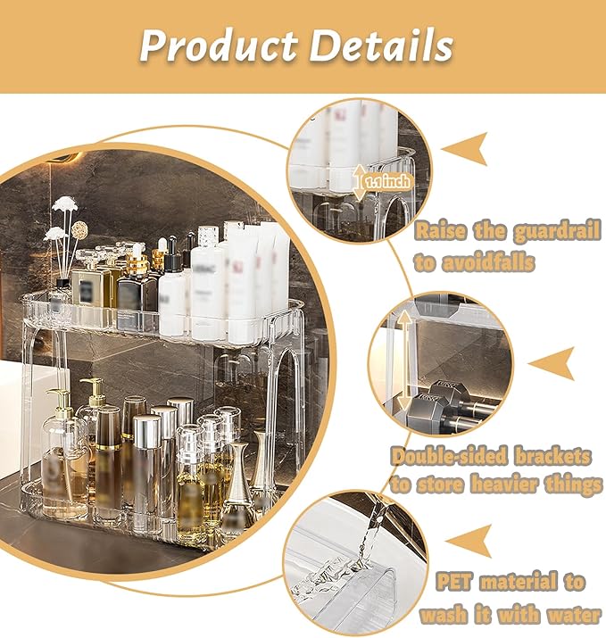 VNIMTI Skincare Organizers 2 Tier, Makeup Organizer Countertop, Cosmetic Display Cases, Makeup???Skincare Organizer for Vanity, Desktop, Bathroon, Ideal for Women (Free Standing - Clear)