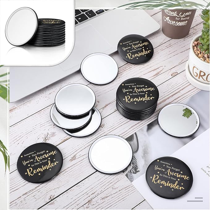 Hoolerry 48 Pcs Inspirational Compact Mirror Bulk 2.76 Inch Small Pocket Mirrors You're Awesome Appreciation Gifts for Women Coworker Employee Teacher