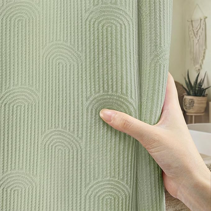 Sage Green Shower Curtain Boho Cotton Texture Mid Century Minimalist Arch Shower Curtain for Bathroom,72" W X 72" L