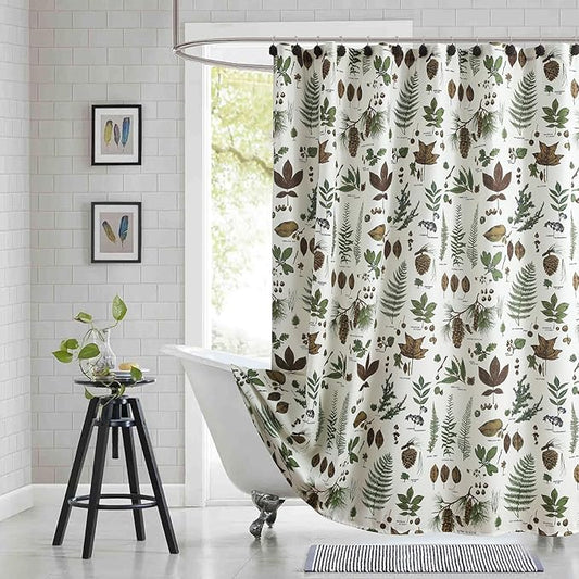 90 Inch Extra Long Shower Curtain, Vintage Botanical Specimen Print on Water-Resistant Polyester Fabric