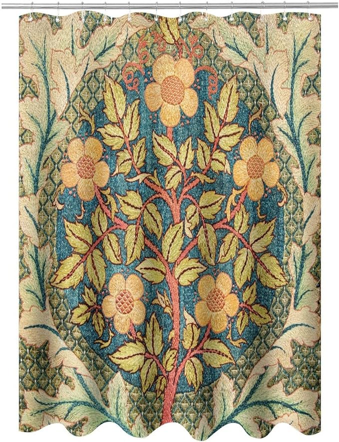 William Morris Botanical Art Shower Curtain,Vintage Famous Floral Shower Curtain Set 66""×72"" Inch, Style-5