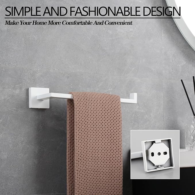 GERZWY Bathroom Towel Holder Stainless Steel Towel Hanger Towel Ring Wall Mount, White